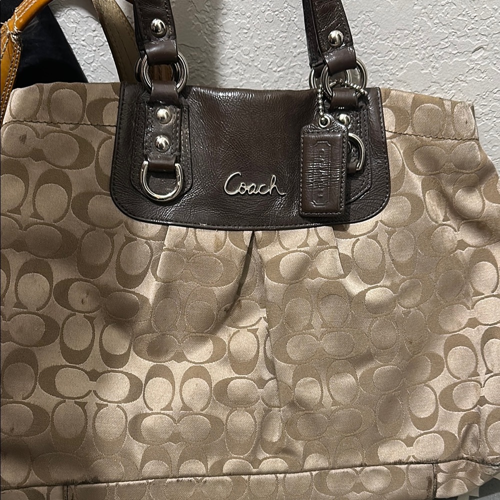 Coach Brown and Tan Signature Tote Bag